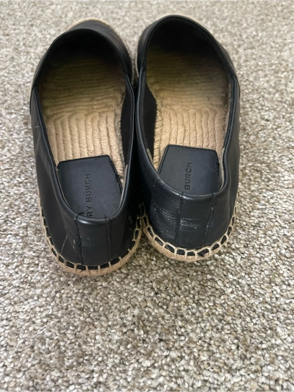 Tory Burch Black Leather Espadrille Slip-On Flats